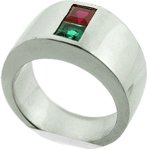 Birthstone Ring With Chatham&reg; Synthetic Ruby And Emerald