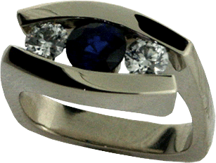 Channel Set Engagement Ring With Blue Sapphires And Diamond