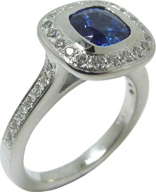 Blue Sapphire And Diamonds Engagement Ring