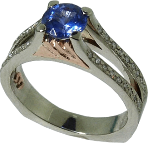 Blue Sapphire Engagement Ring with Mountain Motif
