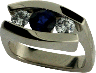 Channel Set Engagement Ring With Blue Sapphires And Hearts On Fire&reg; Diamond