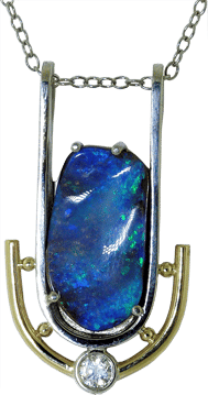 Boulder Opal, Diamond And Gold Pendant