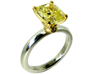 Cushion cut 1.5 carat yellow diamond engagement ring
