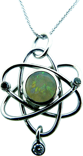 Atomic Element Pendant With Diamonds And Birthstone Opal