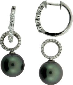 Green Tahitian Pearl Convertible Earrings with Diamonds