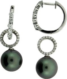 Green Tahitian Pearl Convertable Earrings with Ideal Cut Hearts On Fire&reg; Diamonds