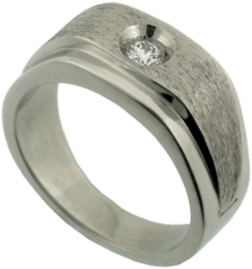 Gent's 18K White Gold Wedding Band with Round Diamond