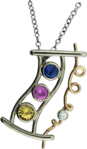 14K White and Yellow Gold Pendant with a Diamond and Blue, Pink, and Yellow Sapphires