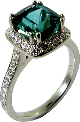 Green/Blue Tourmaline Surrounded By  Diamonds