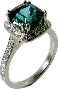 Green/Blue Tourmaline surrounded by Hearts On Fire&reg; Diamonds