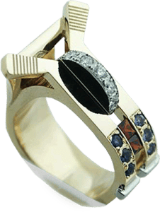 Hockey Theme Lady's Ring with Alexandrite, Sapphires and Garnets with Diamonds