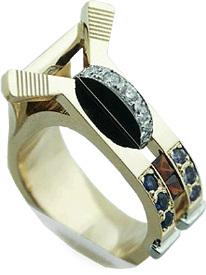 Hockey Theme Lady's Ring With Alexandrite, Sapphires And Garnets With Diamonds