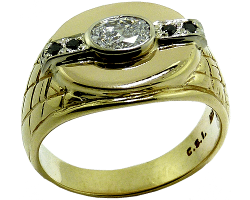 Small Black Diamonds And Oval Diamond Men's Ring