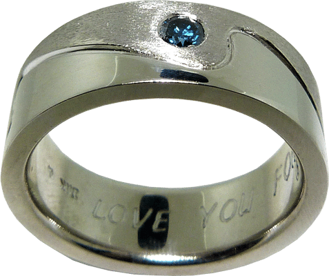 Wave Patterned Men's Ring With A Blue Diamond