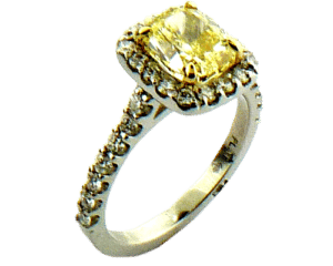 Natural yellow diamond platinum engagement ring