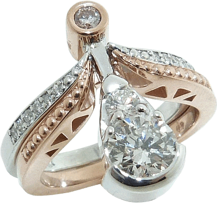 Rose Gold Diamond Ring In Pear Shape