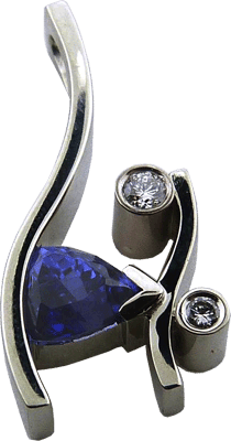 Triangular Cut Tanzanite And Diamond Pendant