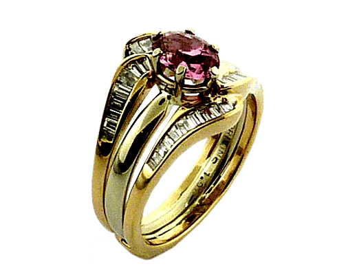 Pink Padparadscha Sapphire And Baguette Diamonds Ring