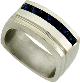 Platinum Gentlemen's Ring With Blue Princess Cut Sapphires