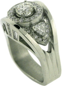 Platinum Ring with Trilliant, Baguette and Ideal Cut Diamond