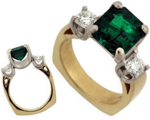 Emerald and Diamonds in a 18K Gold and Platinum Ring