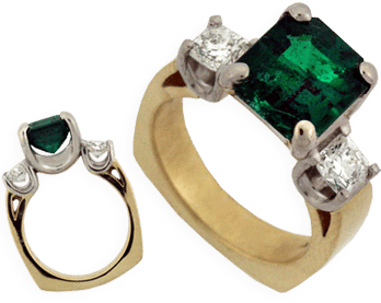 Emerald And Diamonds In A 18K Gold And Platinum Ring