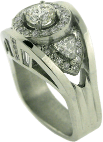 Platinum Ring With Trilliant, Baguette And Ideal Cut Diamond From Hearts On Fire&reg;