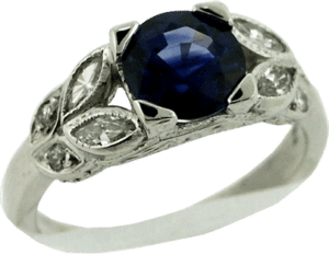 Antique engagement ring redesign with marquis diamonds and sapphire