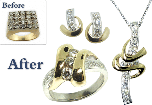 Old Fashioned Men's Ring Converted Into A Diamond Ring, Pendant, And Matching Earrings Set