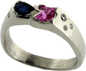 Blue and Pink Sapphire Ring with Gypsy Set Diamonds