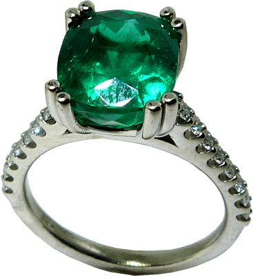 3 Carat Cushion Cut Emerald Ring With Accent Diamonds