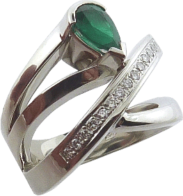 Emerald gemstone ring with pave diamonds