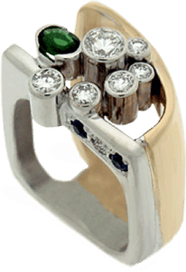 Green Tourmaline, Diamond and Sapphire Ring