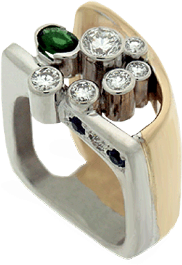 Green Tourmaline, Diamond And Sapphire Ring