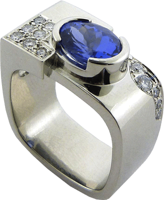 Semi-bezel Set Oval Tanzanite And Diamonds Ring