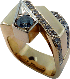 White Pave Set Diamonds And Stunning Blue Diamond Gentleman's Ring