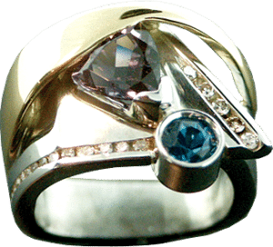 Purple Tourmaline, London Blue Topaz and Diamonds Ring