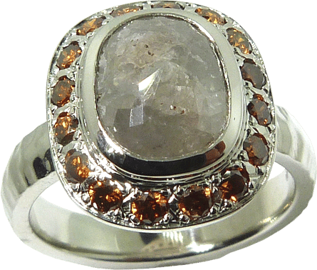Rose Cut Oval Diamond Ring With Natural Orange-brown Diamonds