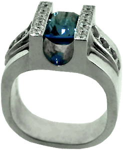 18K White Gold ring with a Blue Sapphire and White and Treated Blue Diamonds