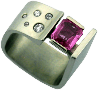 14K White Gold Ring With Diamonds And Pink Sapphire