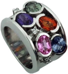 14K White Gold Ring with Sapphires and Diamonds