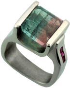 14K White Gold Ring with Watermelon Tourmaline and Pink Sapphires