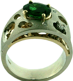 White and Yellow Gold Ring with a Green Tsavorite Garnet