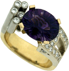 14K and 18K Yellow Gold with an Oval Amethyst and Diamonds