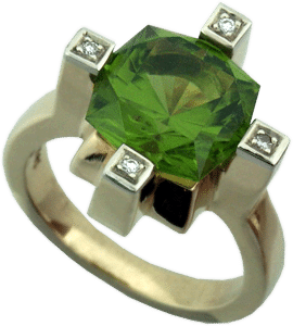 14K Yellow Gold Ring with Diamonds and Peridot