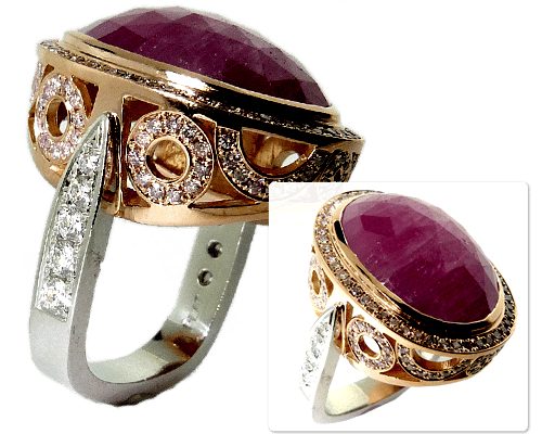 Large Rose Cut Gemstones With Pink And Diamonds In Rose Old And Platinum