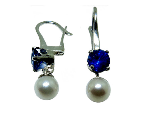 Sapphire And Pearl Dangle Earrings