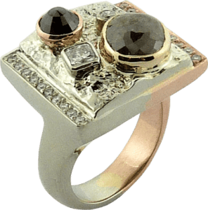 Textured White and Rose Gold Ring with Various Diamonds