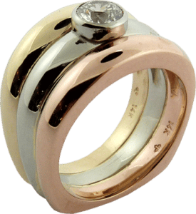 Three colour gold ring with diamond