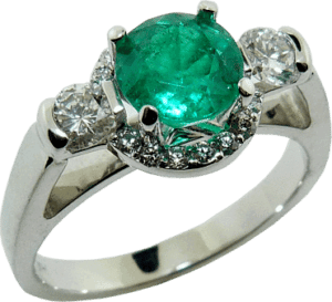 Unique Halo Diamond Emerald Engagement Ring